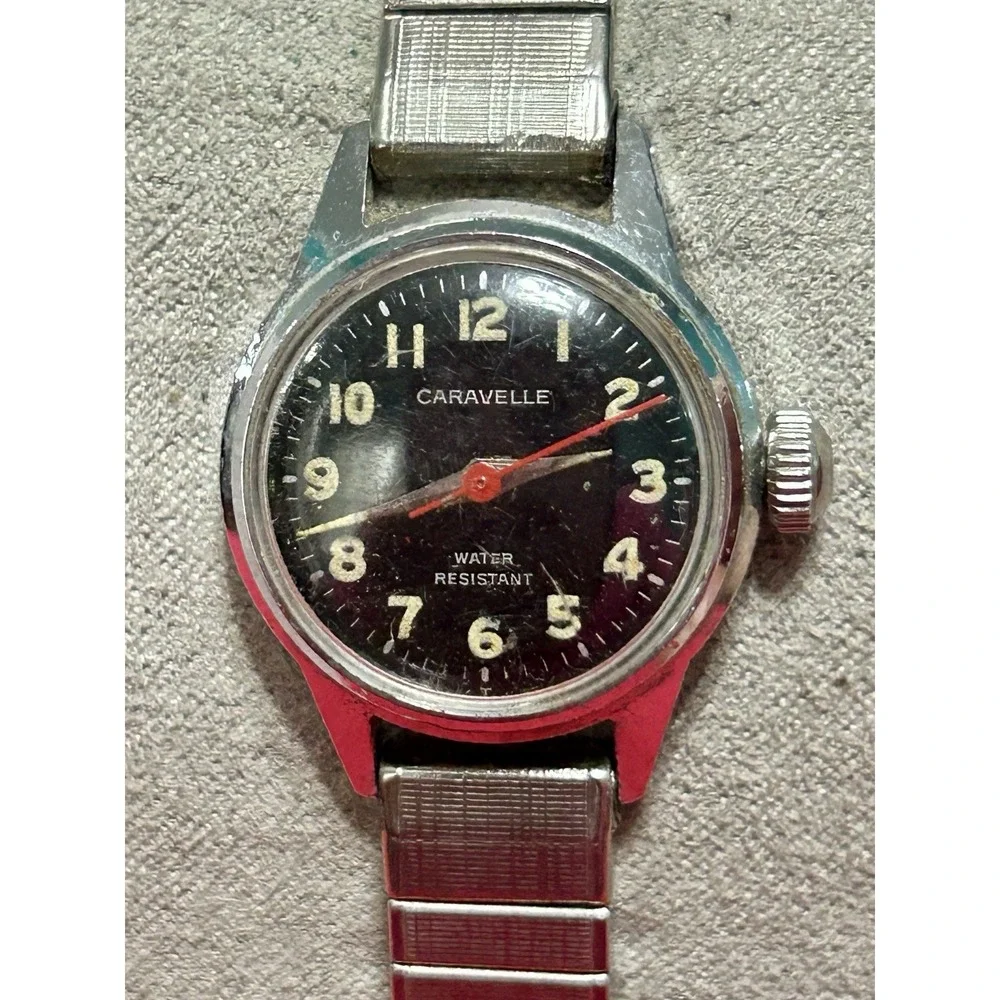 Vintage 1973 Caravelle Bulova Watch Womens Manual Wind Stretch Band READ